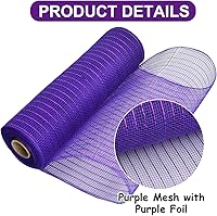 Vista 3 de TONIFUL 2 rollos de 10 pulgadas de cinta de malla decorativa morada, malla de tela con lámina para suministros de corona, adornos de puerta