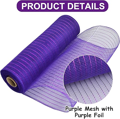 Miniatura 3 de TONIFUL 2 rollos de cinta de malla decorativa de 10 pulgadas, malla de tela con papel de aluminio para suministros de corona, corona de puerta