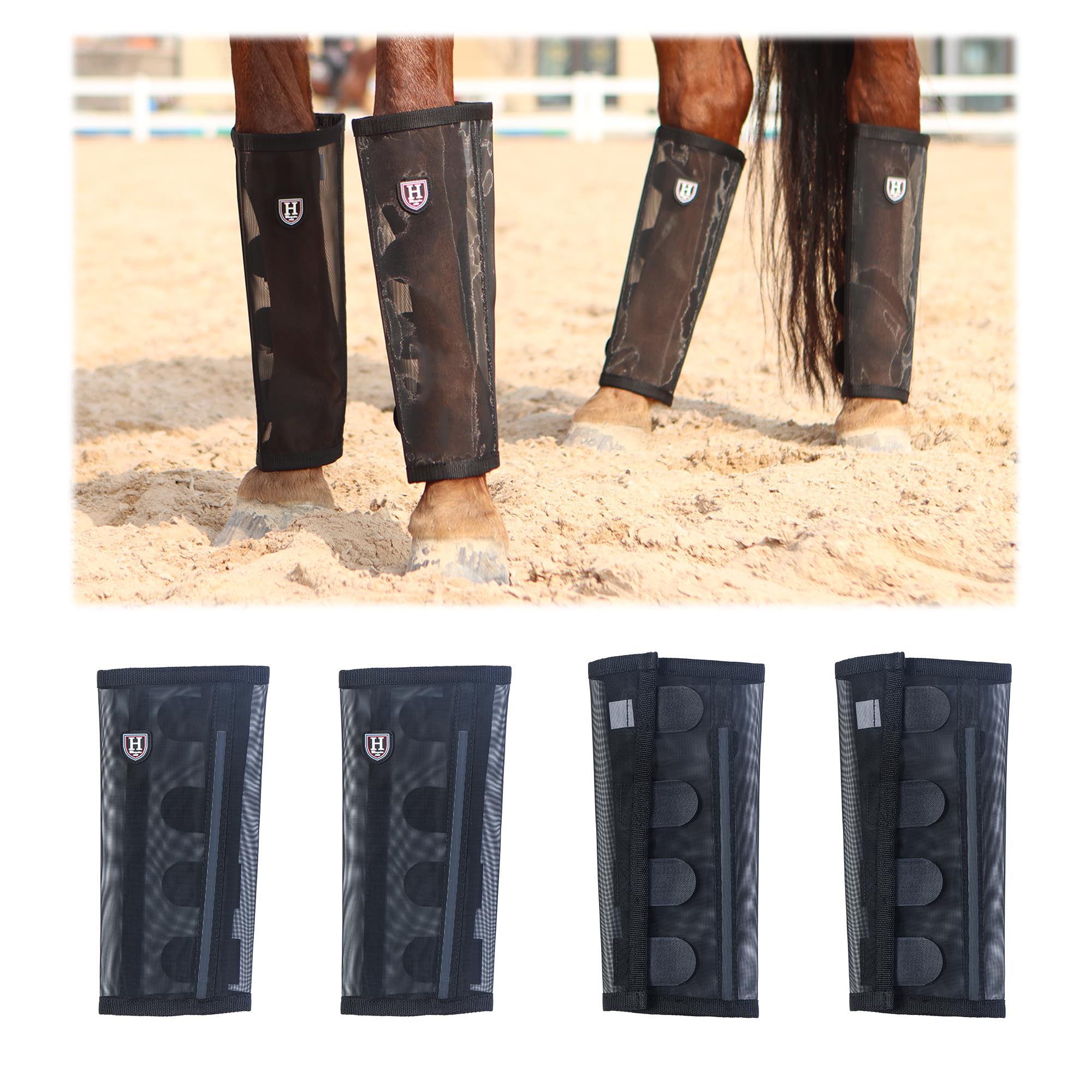 Harrison Howard Loose-Fitting Horse Fly Leggings Breathable, Tear-Resistant Fine Mesh Leg Guards Stay-on Comfortable Fly Boots (Set of 4) Black Yearling โ image 1