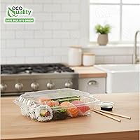 Vista 6 de EcoQuality Recipiente de plástico transparente con tapa con bisagras, 8 x 8 x 2 pulgadas, recipiente para llevar con un solo compartimento