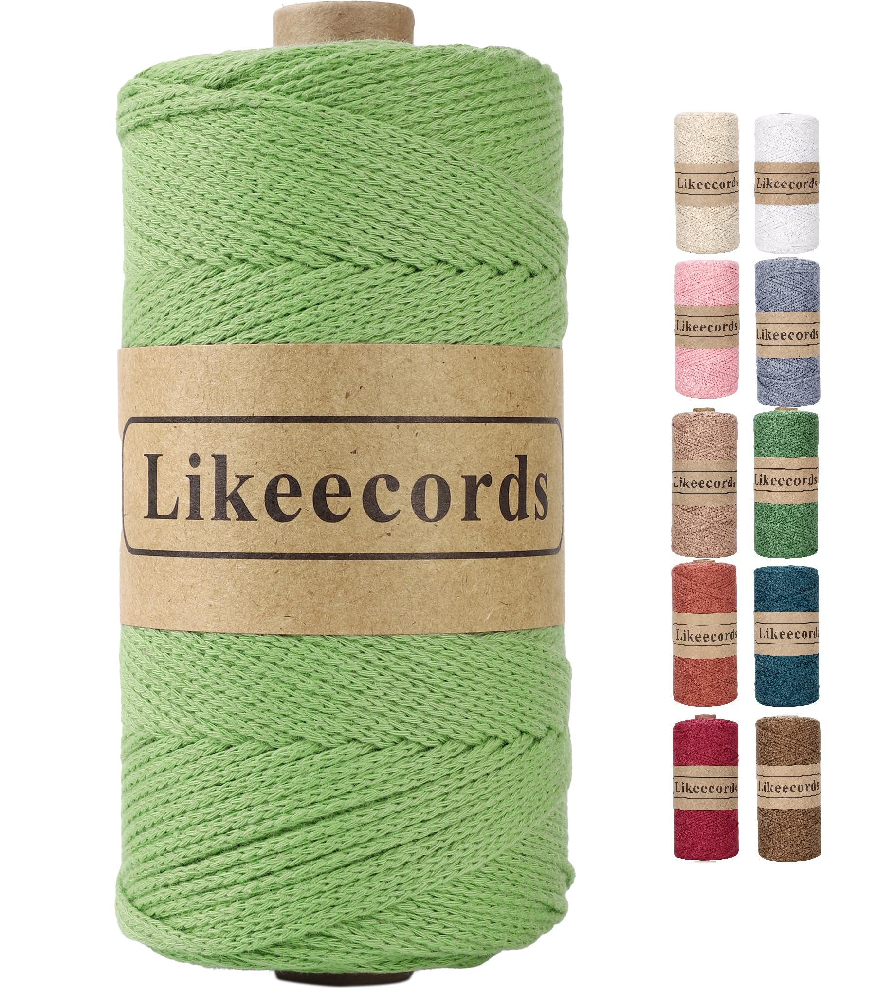 Likeecords 100% Cotton Crochet Bag Cord 2mm 170m Macrame Cord 2mm Crochet Thread Macrame Rope Gift for Knitter (Green)
