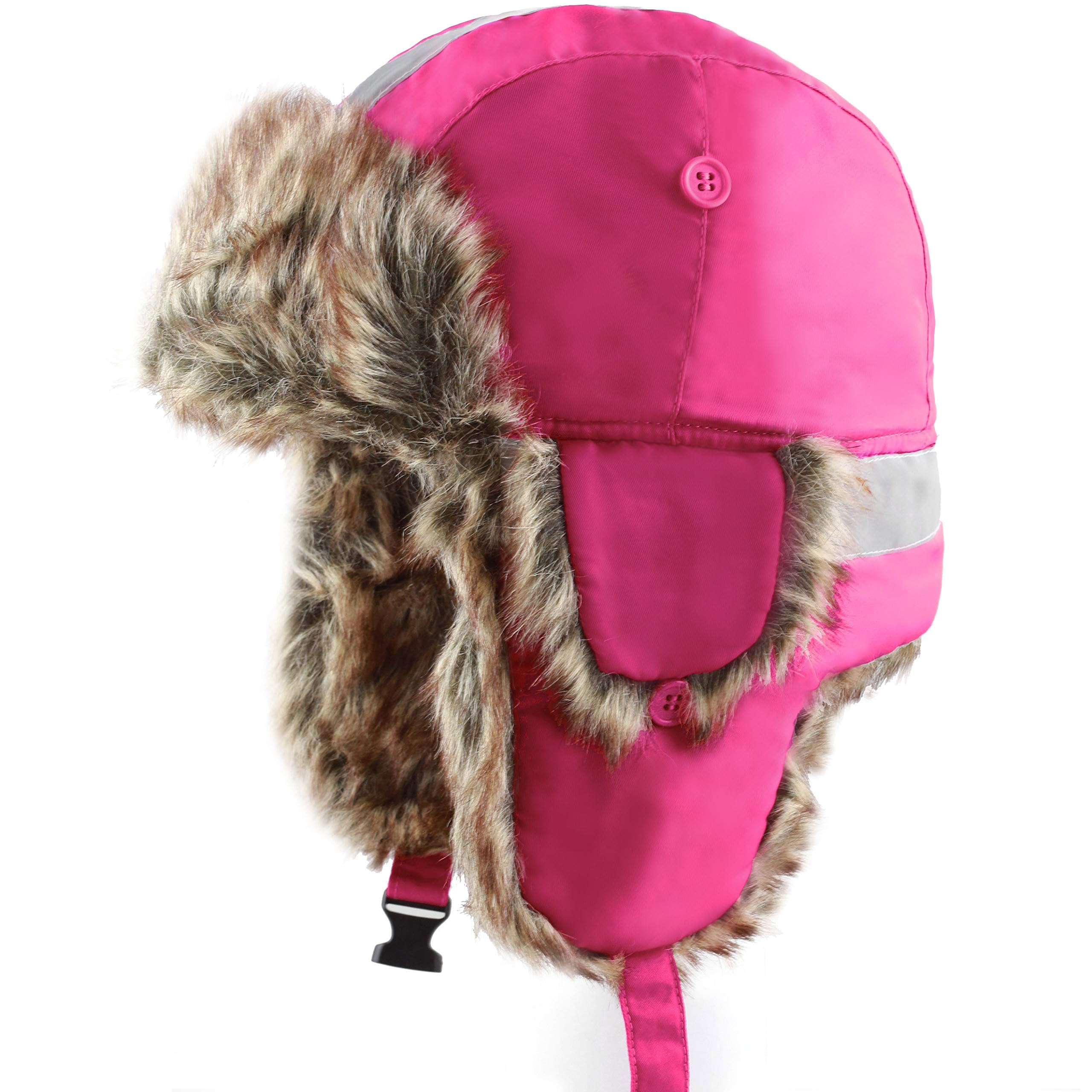 Faux Fur Safety Reflective Plain Plaid Aviator Trapper Hat Snow Ski Trooper Winter Cap