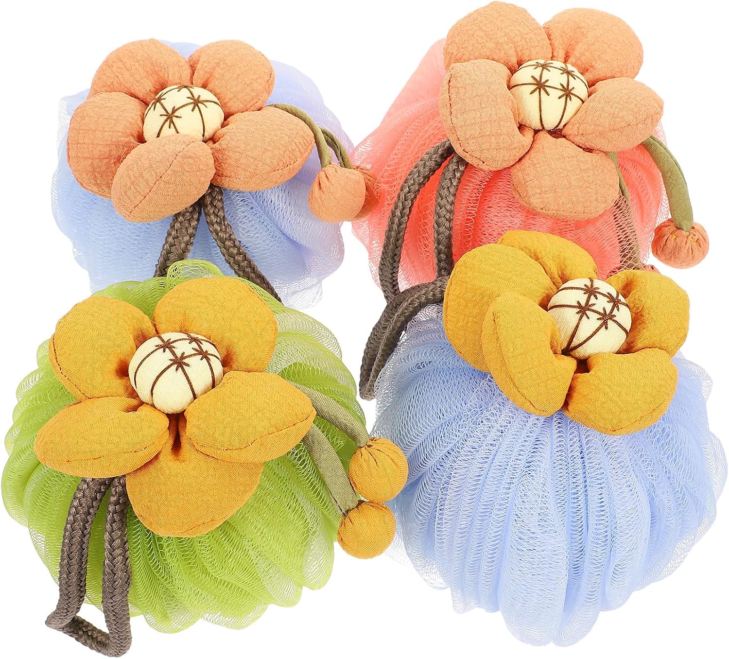 4Pcs Cartoon Bath Loofahs Body Scrubbers Skin Cleaning Scrubbers for Adults and Soft Exfoliating Bath Balls Multipack for Shower and Daily Bathing