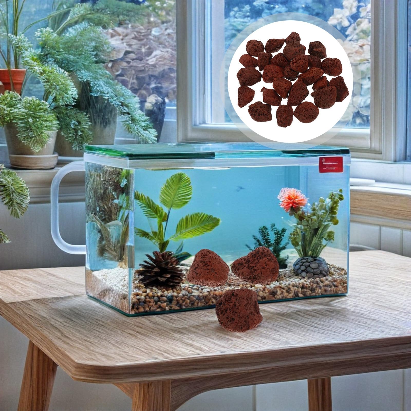Sable de Fond en Pierre Gravier 1,5kg Issue de Volcan pour Aquarium, Décor Stable et Non Soluble pour Aquascaping et Poissons Betta