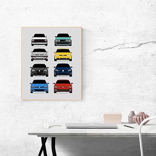 Miniatura 4 de Volkswagen Golf GTI Generations Inspired Car Poster - Handmade Print of VW GTI (Car Models MK1 to MK8) - Multi, 17x22" Metallic Print (Unframed) -