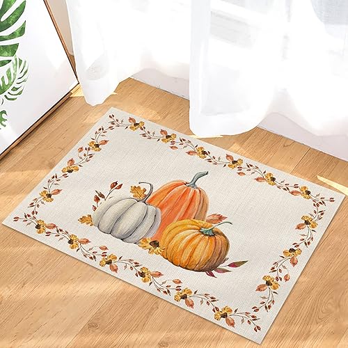 Pumpkins Indoor Beth Mat, Anti-Slip Machine Washable Entry Rug Easy Clean Welcome Mat Floor Mat for Inside Home High Traffic Area Decoration Autumn