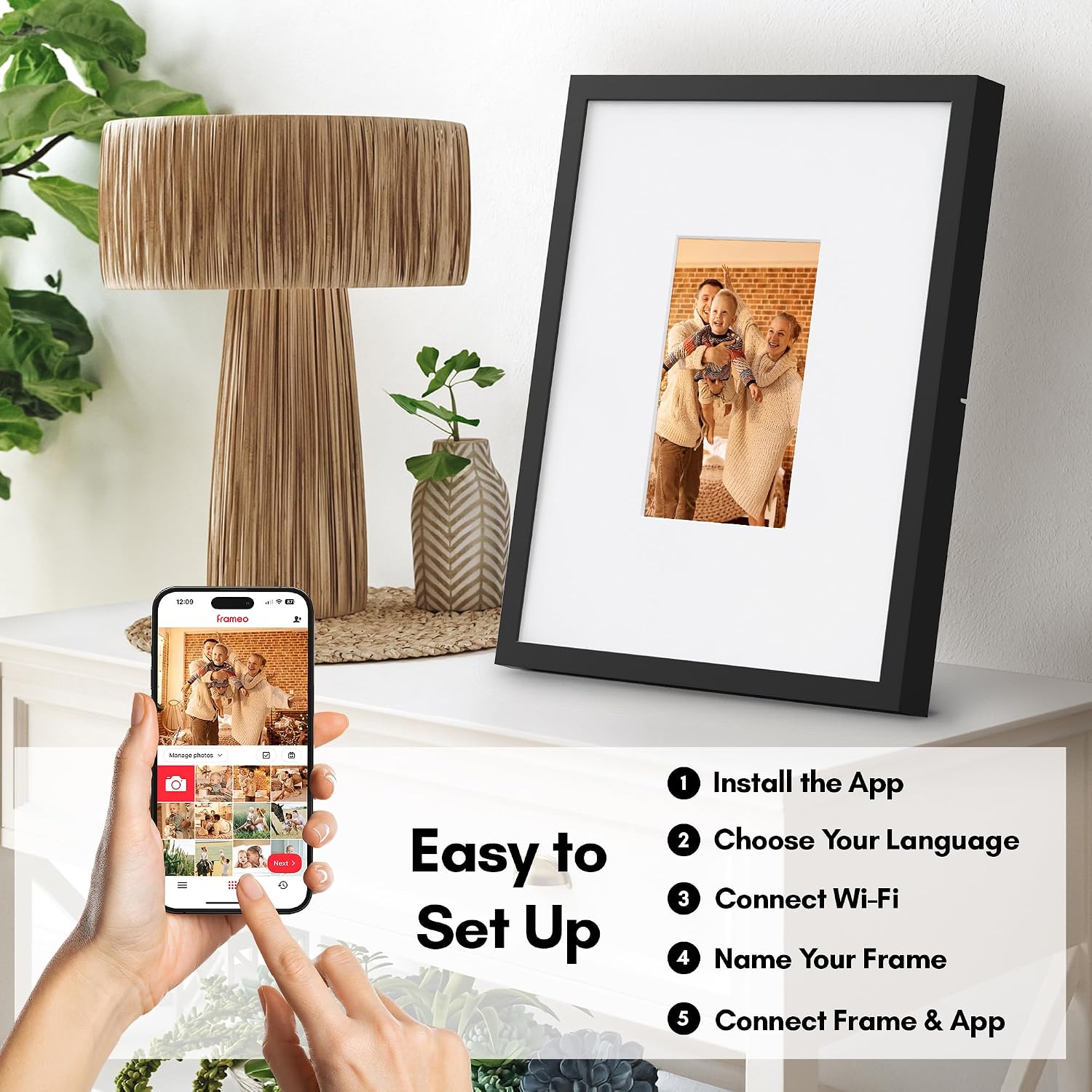 Americanflat 10.1" WiFi Digital Picture Frame in Real Matted 15x18 Frame - Touchscreen, Send Photos & Videos Via Frameo App - Wall or Tabletop - Gift for Grandparents - Black