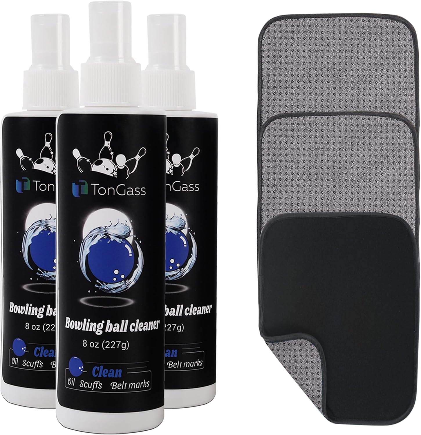 TonGass (3+3 Pack Bowling Ball Cleaner Spray Kit with Bowling Towel (Grey), Portable Bowlings Cleaner Set Accessories, Oil Scuff Mark Cleaners, Restores Tack and Prolongs Lifespan of Balls