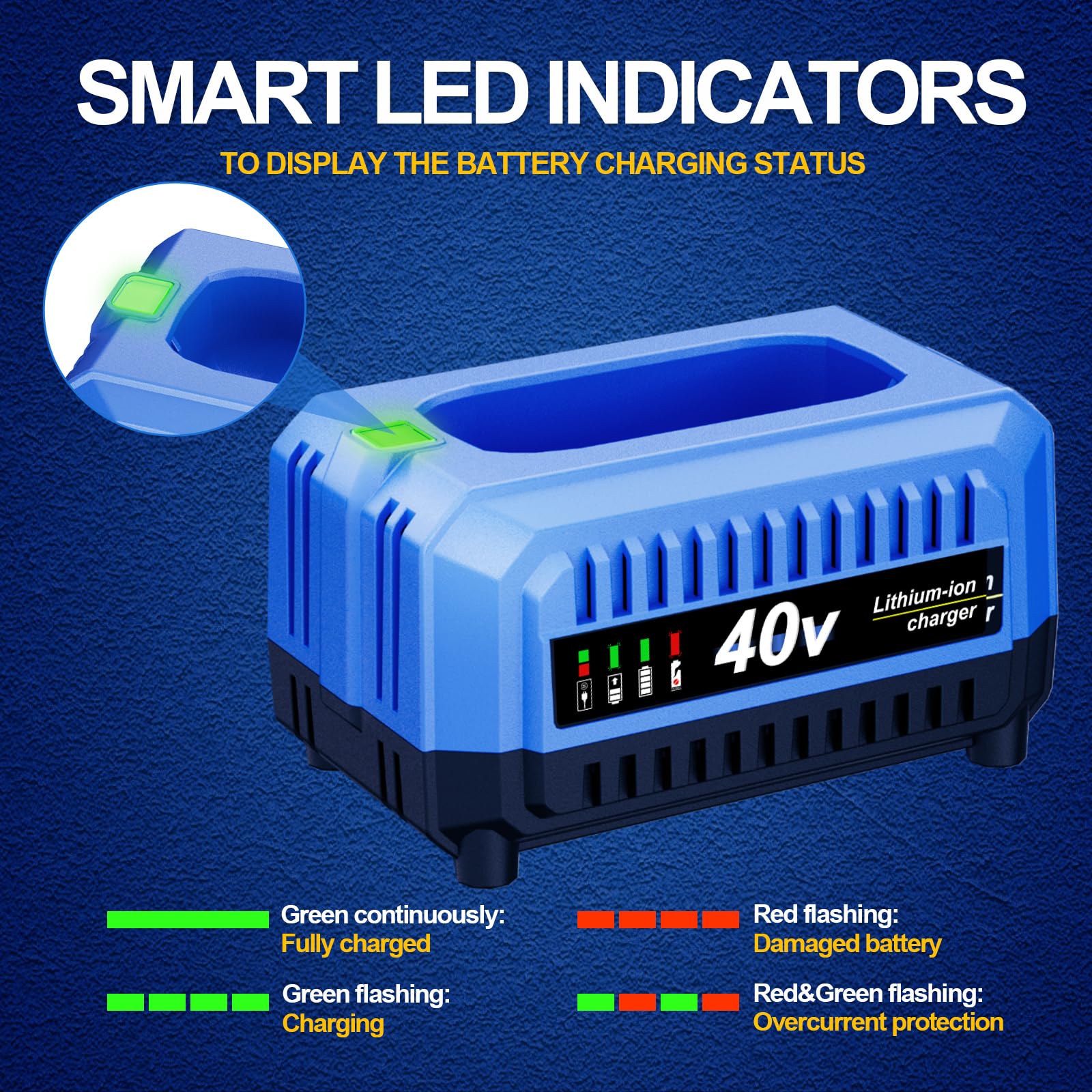 Ładowarka 40 V zamiennik ładowarki Kobalt 40 V, kompatybilna z akumulatorem litowo-jonowym Kobalt 40 V KB640-03 KB240-06 KB640-06 KB245-06 KB440-03