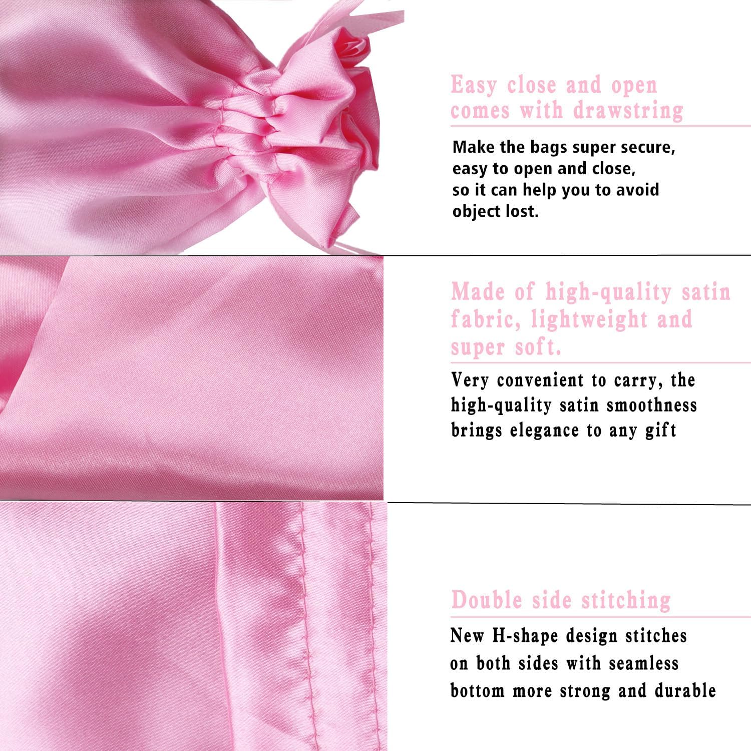 GUIFIER 30 Pack 6x9 Inch Satin Gift Bags Pink Drawstring Bag with Tags, Baby Shower Bags, Silk Jewelry Pouches, Wedding, Graduation Favor Bags, Small Candy Bags, Reusable Fabric Gift Bags - Image 3