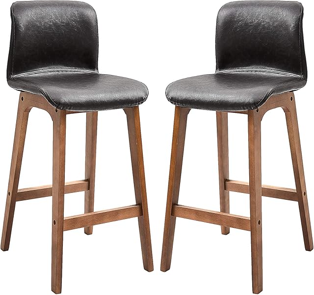 HOMCOM 2 Pieces Faux Leather Bar Stools Wooden Frame w/ Footrest Padding High Back Modern Comfortable Seats Relaxed Home Bar Business Counter Top Brown