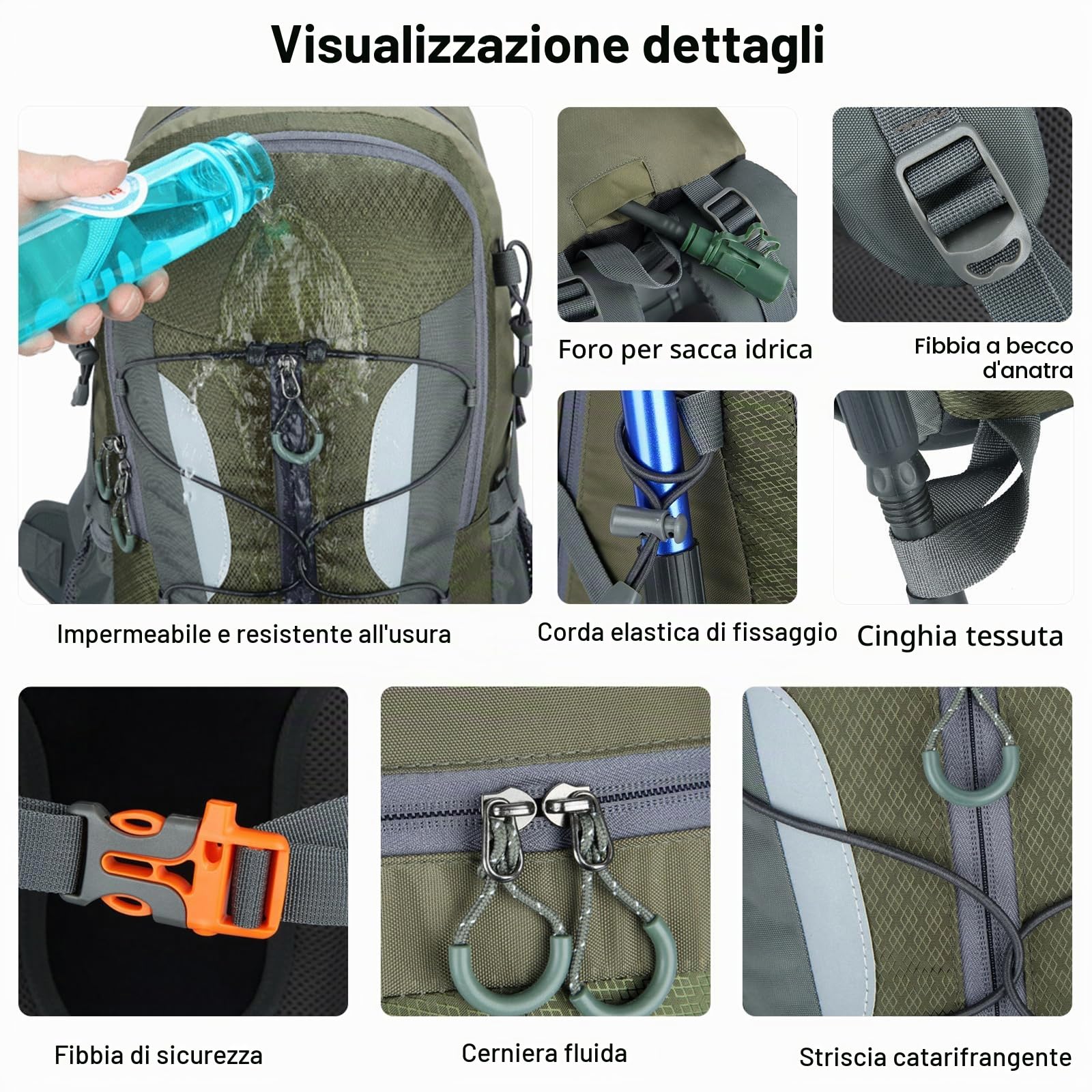 30L Zaino da Trekking Impermeabile Zaino Zaini Hiking Backpack per Donna Uomo Campeggio Arrampicata Viaggio Sport Arancione