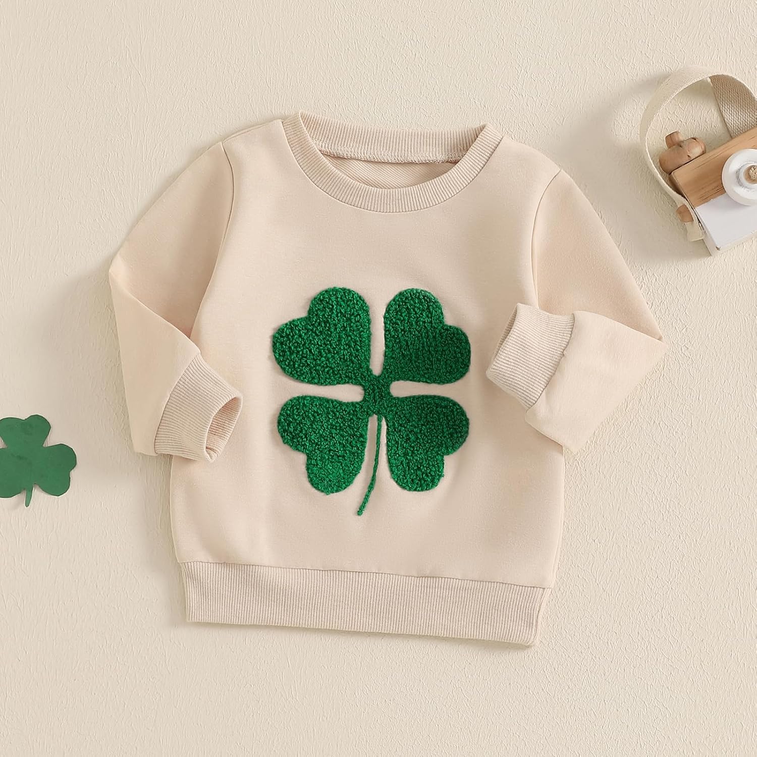 Toddler Baby Boy Girl St Patricks Day Clothes Clover Embroidery Sweatshirt Long Sleeve Crewneck Pullover Shirt Tops - Image 3