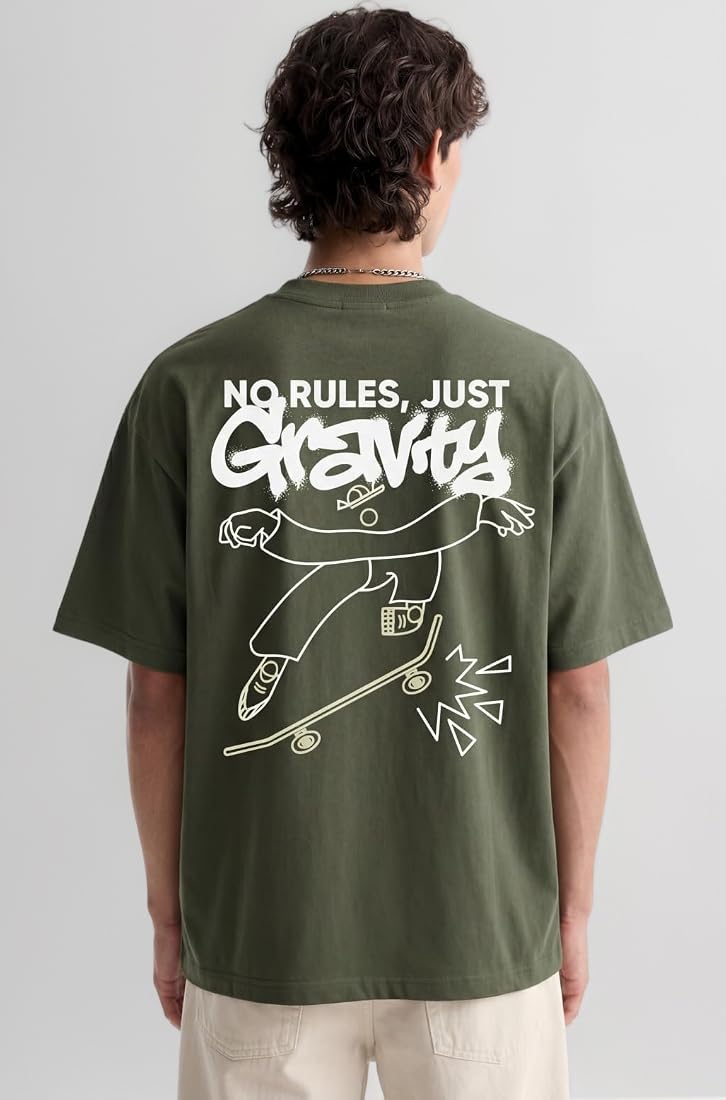 Buy MOKARI Men's Oversized Printed T-Shirt | No Rules Just Gravity