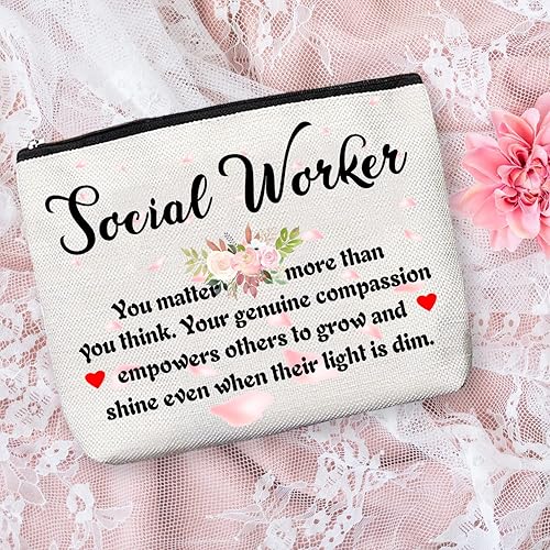 Miniatura 4 de Juego de regalo para trabajador social, llavero y bolsa de maquillaje para mujeres, regalos de cumpleaños para trabajadores sociales, Blanco