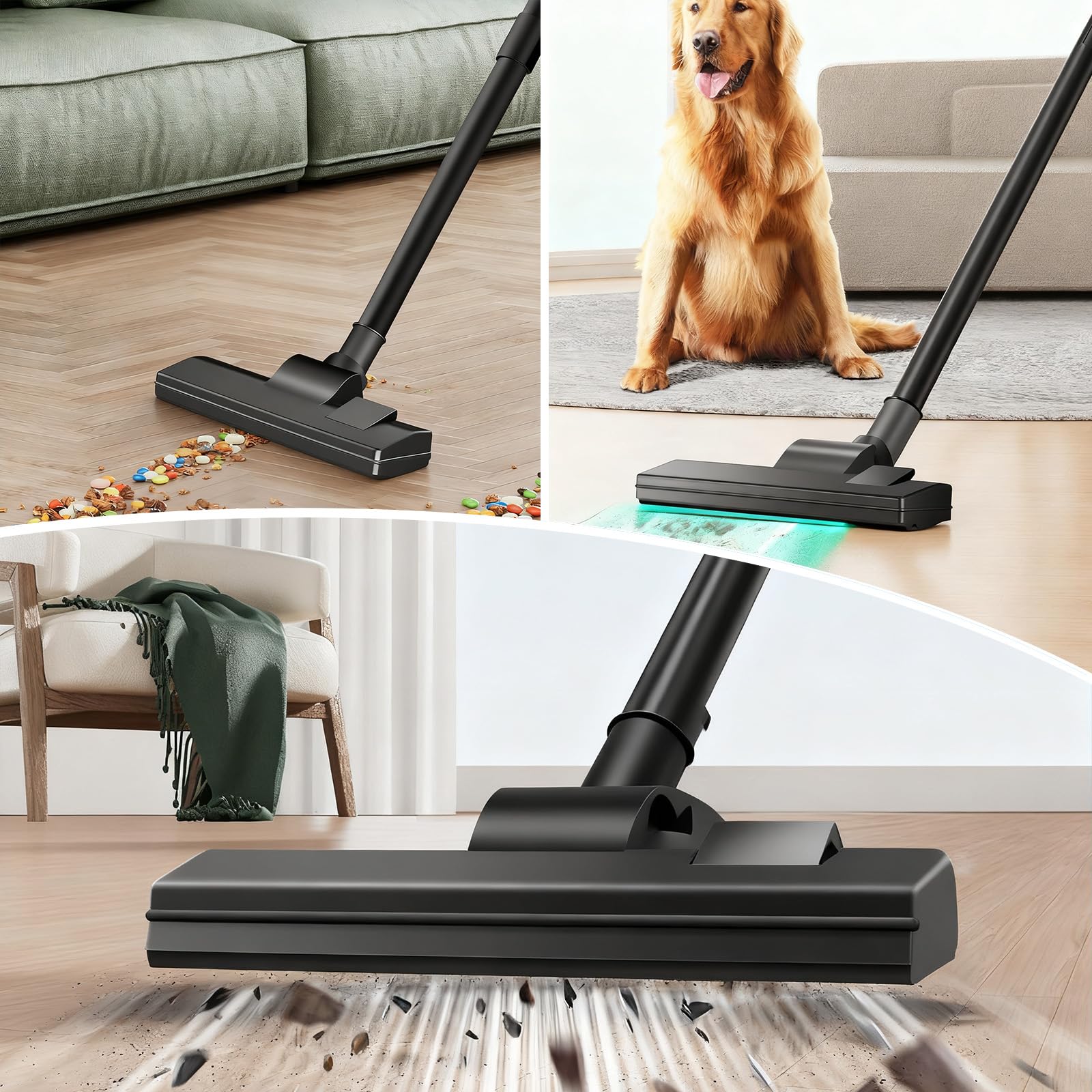Aspirateur sans Sac 1000 W sans Sac avec Forte Puissance d'Aspiration Tête de Brosse 2 en 1 pour Tapis, Sols Durs et Poils d'animaux