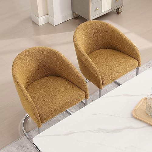 Miniatura 3 de RêveLife Boucle - Juego de 2 sillas de comedor, modernas de mediados de siglo, sillas de comedor con respaldo de barril, sillas de brazo tapizadas