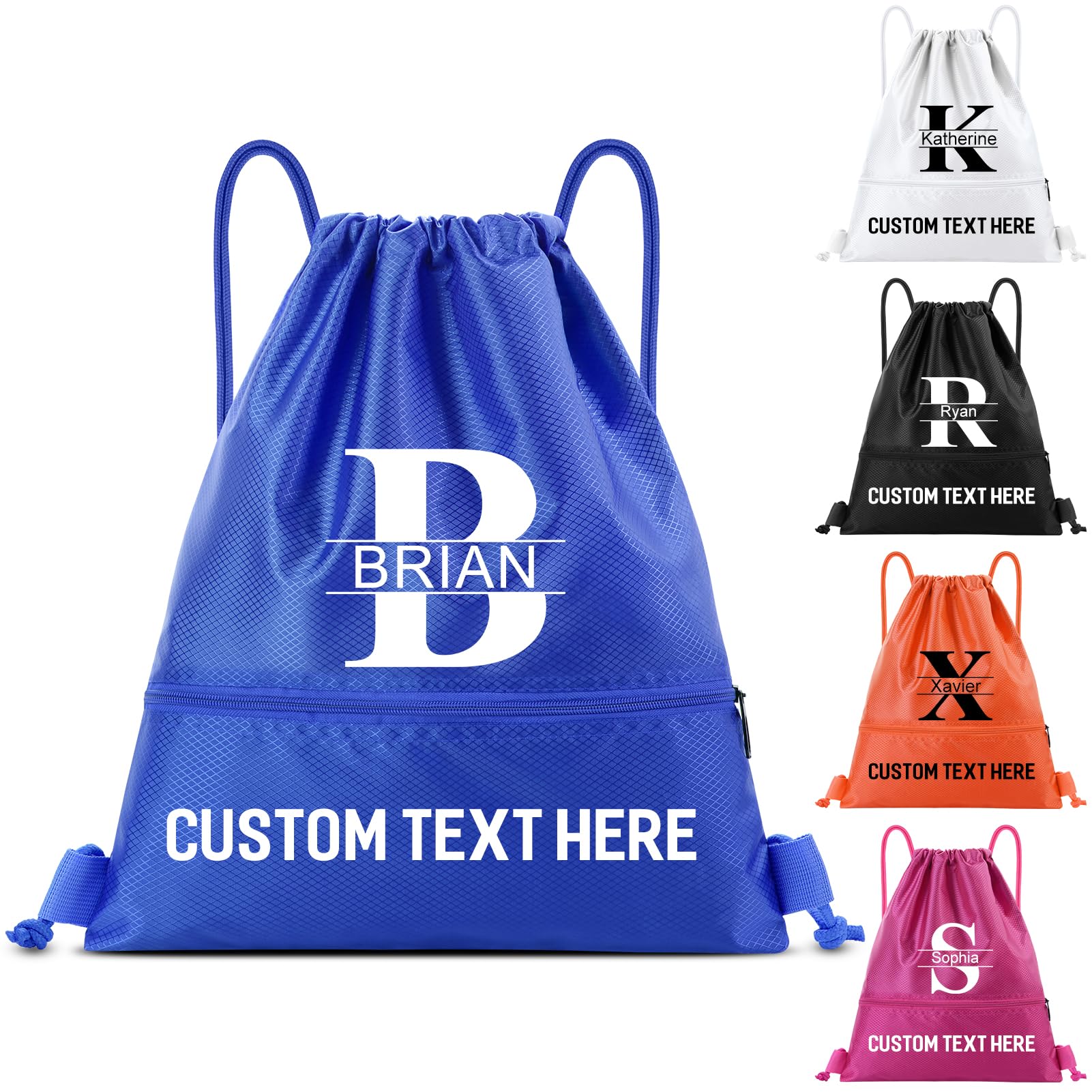 Fyore Personalised Drawstring Bag with Monogrammed Initial and Name - Bulk Custom Polyester Fabric Drawstring Backpack for PE Kits Gym Sports School Swimming Drawstring Sack 36.5x44.5cm