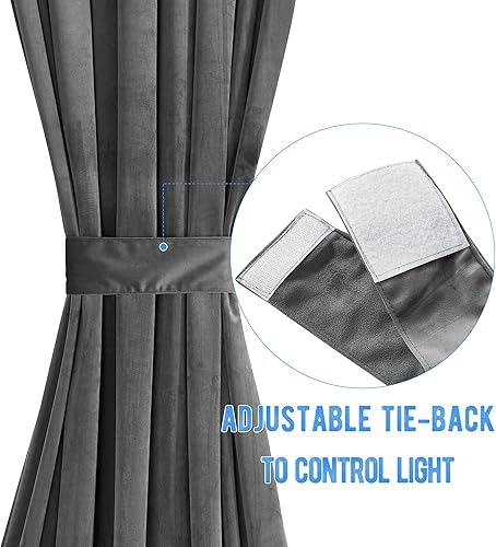 Miniatura 2 de NICETOWN Cortinas de terciopelo gris para puerta pequeña  Panel de cortina corta con bloqueo de luz con aislamiento térmico para sala de