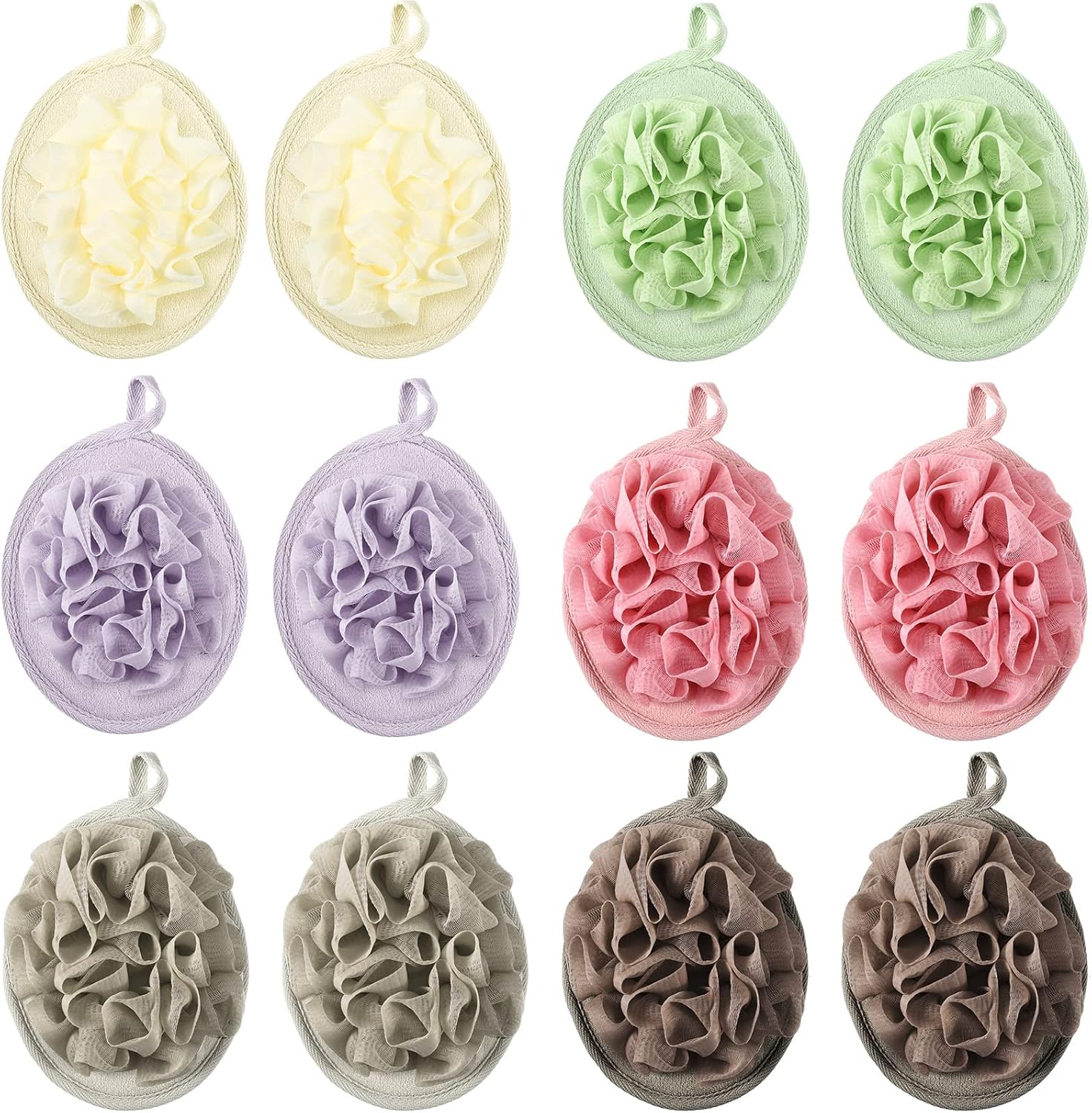 12 Pieces Shower Puff Bath Travel Loofah with Elastic Hand Strap Exfoliating Washable Loofah ...