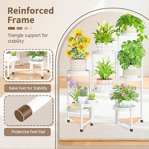 Miniatura 3 de LASZOLA Soporte de plantas plegable de 8 niveles alto para interior con múltiples macetas grandes, estante de flores ajustable de metal resistente
