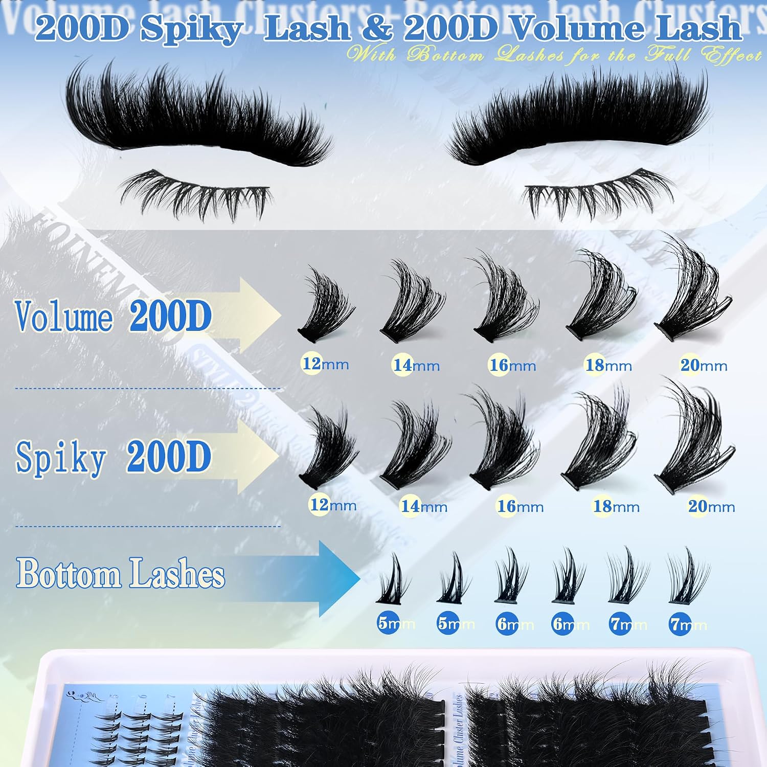Manga Lash Clusters with Spikes and Bottom Lashes 2-in-1 Dual Styles: 200D Spiky & 200D Volume 252Pcs Cluster Eyelash Extensions 12-20mm Evil Look Individual Lashes DIY Lash Extension by FOINEMYED