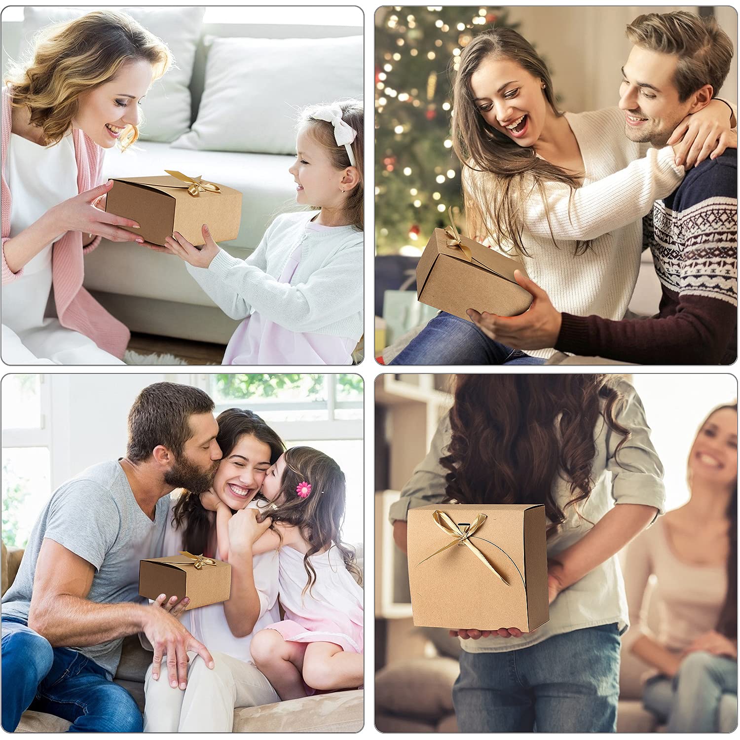 Scatole Regalo In Carta Kraft Etercycle | Confezione Da 10 Con Nastri Di Raso | 20x20x10 Cm | Ecologiche E Personalizzabili