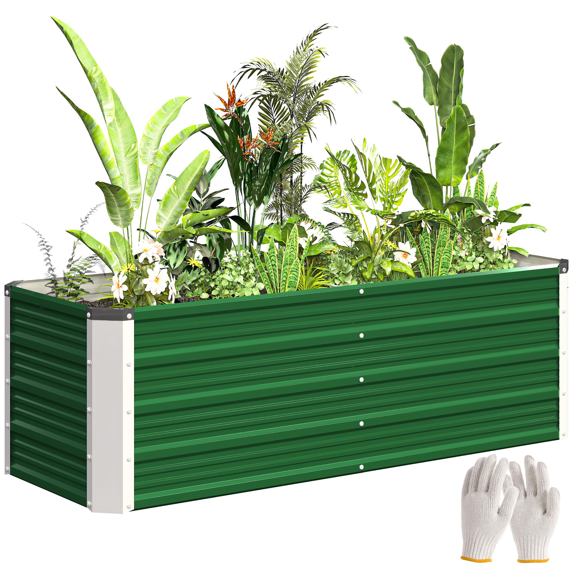 Outsunny Letto per Orto Rialzato da Esterno 210L, Fioriera da Balcone in Acciaio Galvanizzato con Fondo Aperto, per Piante, Fiori e Verdure, 125x47x44 cm, Verde