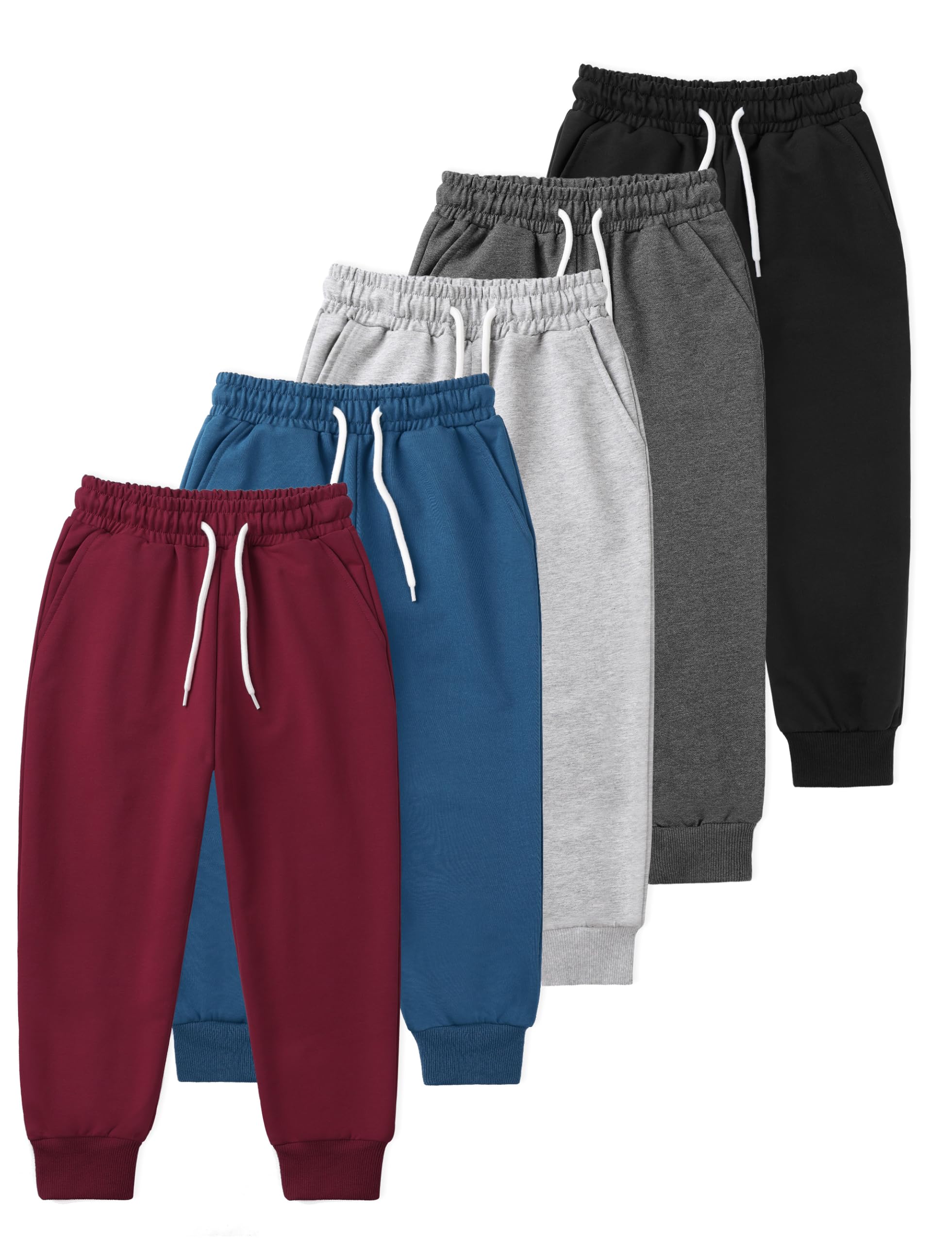 5 Pack Toddler and Boys Jogger Sweatpants Cuffed Ankles with Slant Pockets