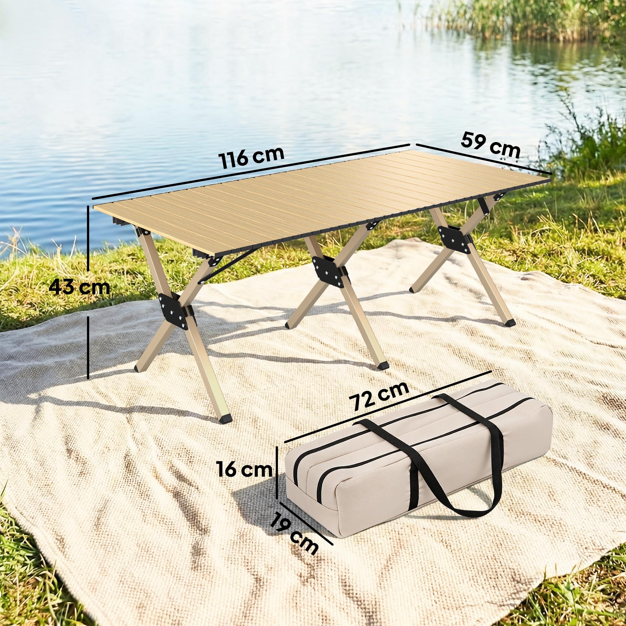 Outsunny 1,2 m klappbarer Campingtisch, Rollplatte, tragbar, Dunkelbraun Wasserfest, Picknicktisch, Metallgestell, für Garten, Park, BBQ