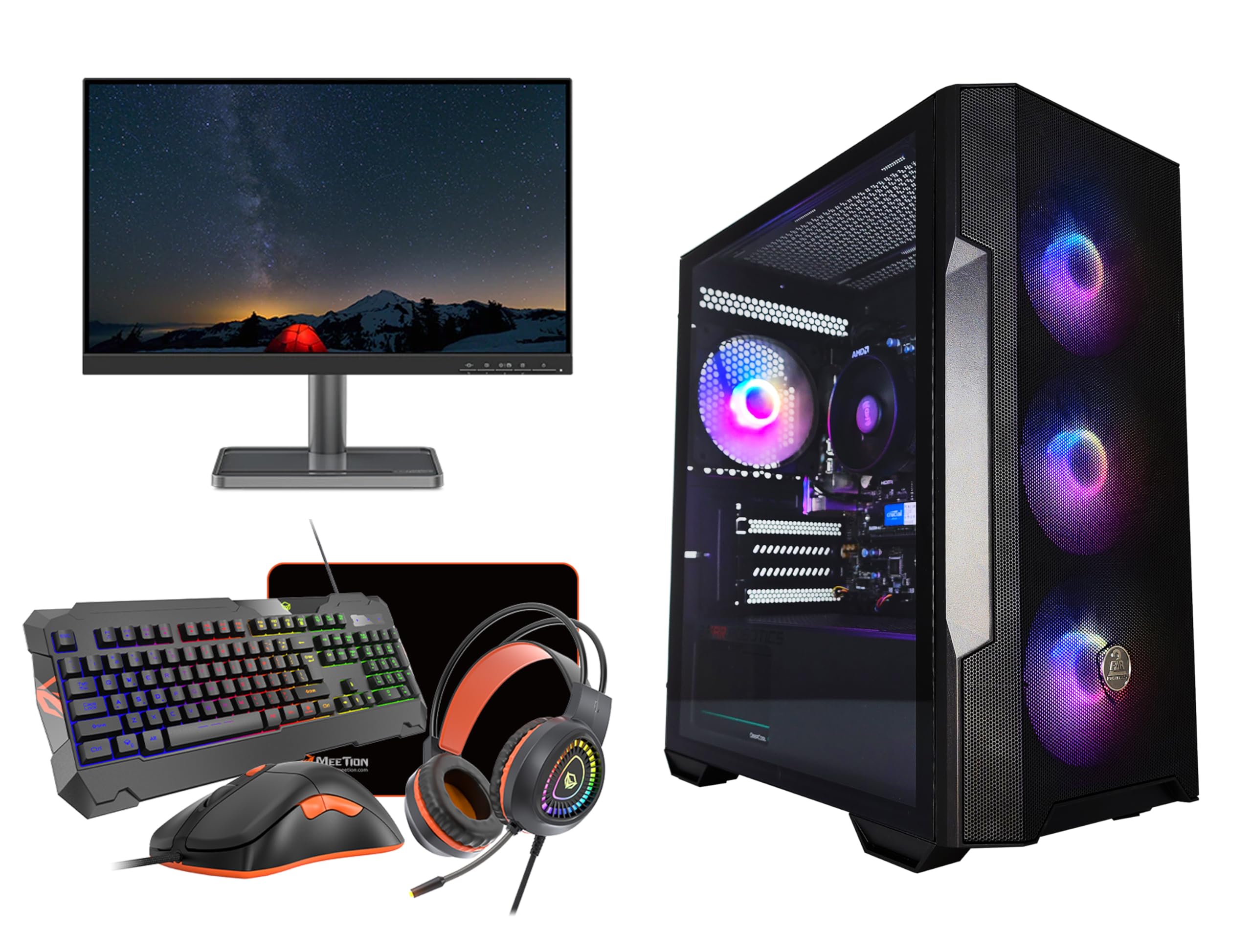 2 FAR ROBOTICS Complete AMD PC - 24inch Monitor | Keyboard | Mouse | Headphone | Mousepad | Ryzen 5 5600G | 16GB | 1TB | Integrated Radeon Graphics | Win 11 pro | 1 Year Warranty | WIFI Gaming