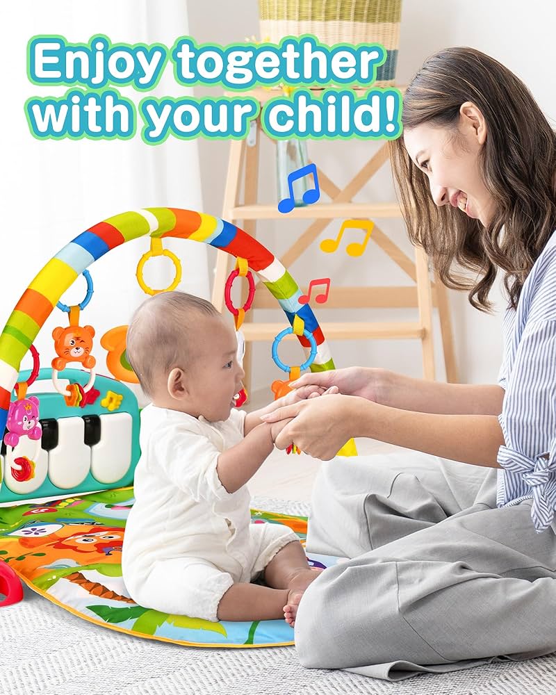 Summercome Baby Play Gym Mat, Sensory Crawling Musicial Educatiional Playmate Soft Breathable Tummy Time Mat Arch Kick Colorful Detachable Learning Batte