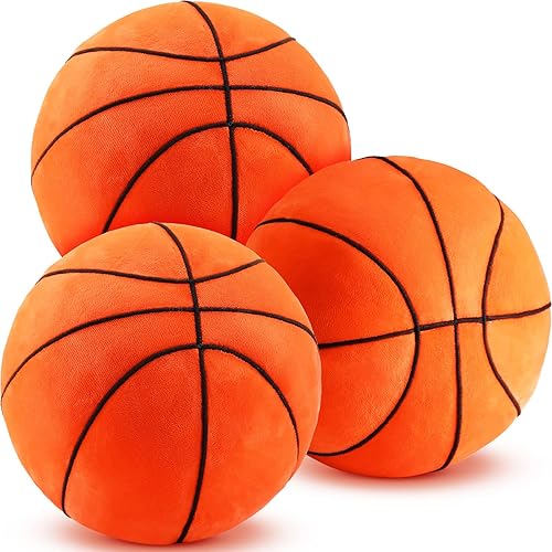 3 almohadas de baloncesto de felpa de 7.87 pulgadas, cojines de baloncesto suaves y esponjosos, decoraciones de sala de pelotas deportivas para