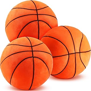 3 Pcs Plush Basketball Pillows 8.7" Stuffed Basketball Throw Pillows Cushions Soft Fluffy Sports Ball Room Decors for Boys Kids Teens Girls Bedroom Decorations Birthday Gifts