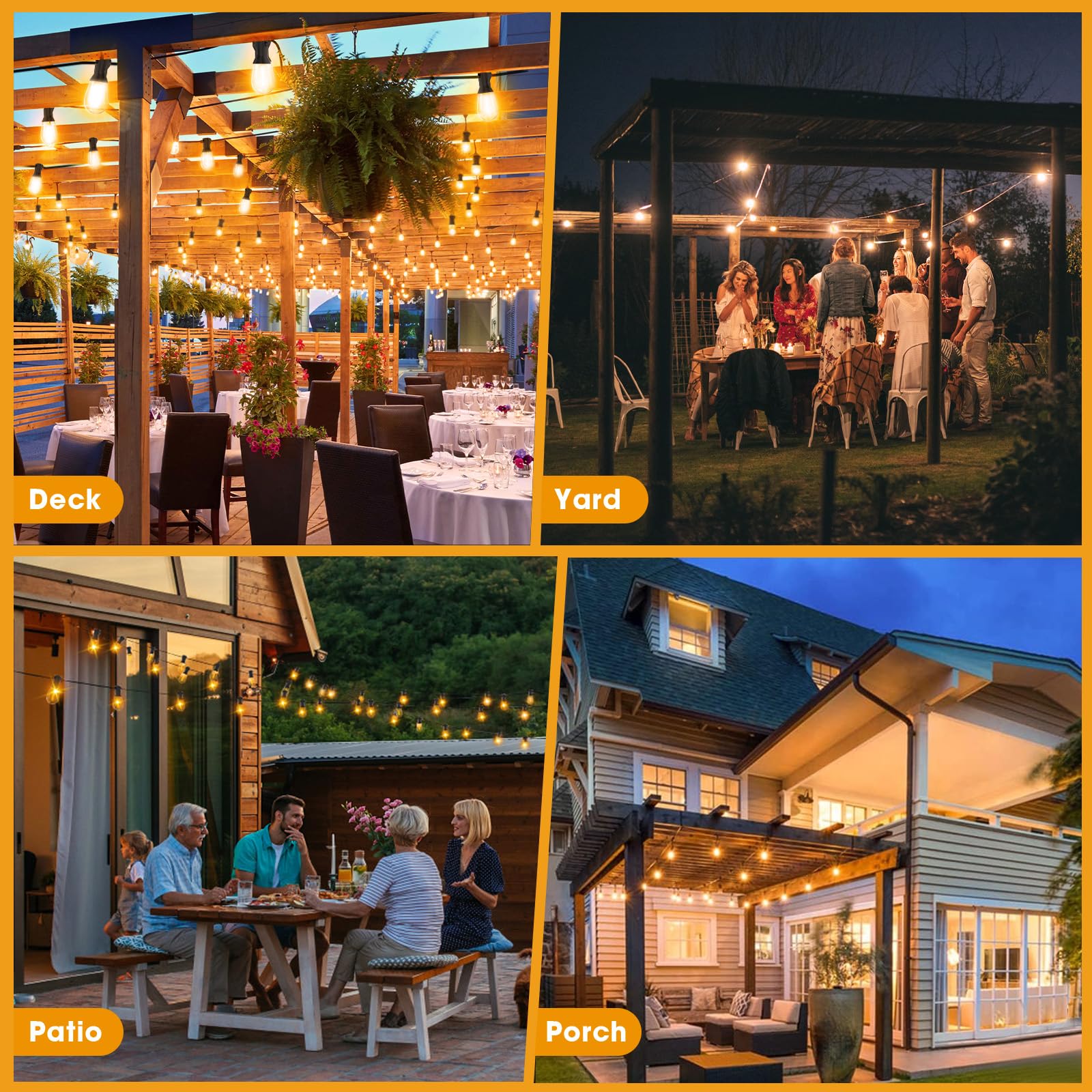 GvvooHome Cadena de luces LED para exteriores de 50 pies con 17 bombillas reemplazables S14 impermeables inastillables (2 de repuesto), luces de patio de grado comercial de 2700 K, luz colgante