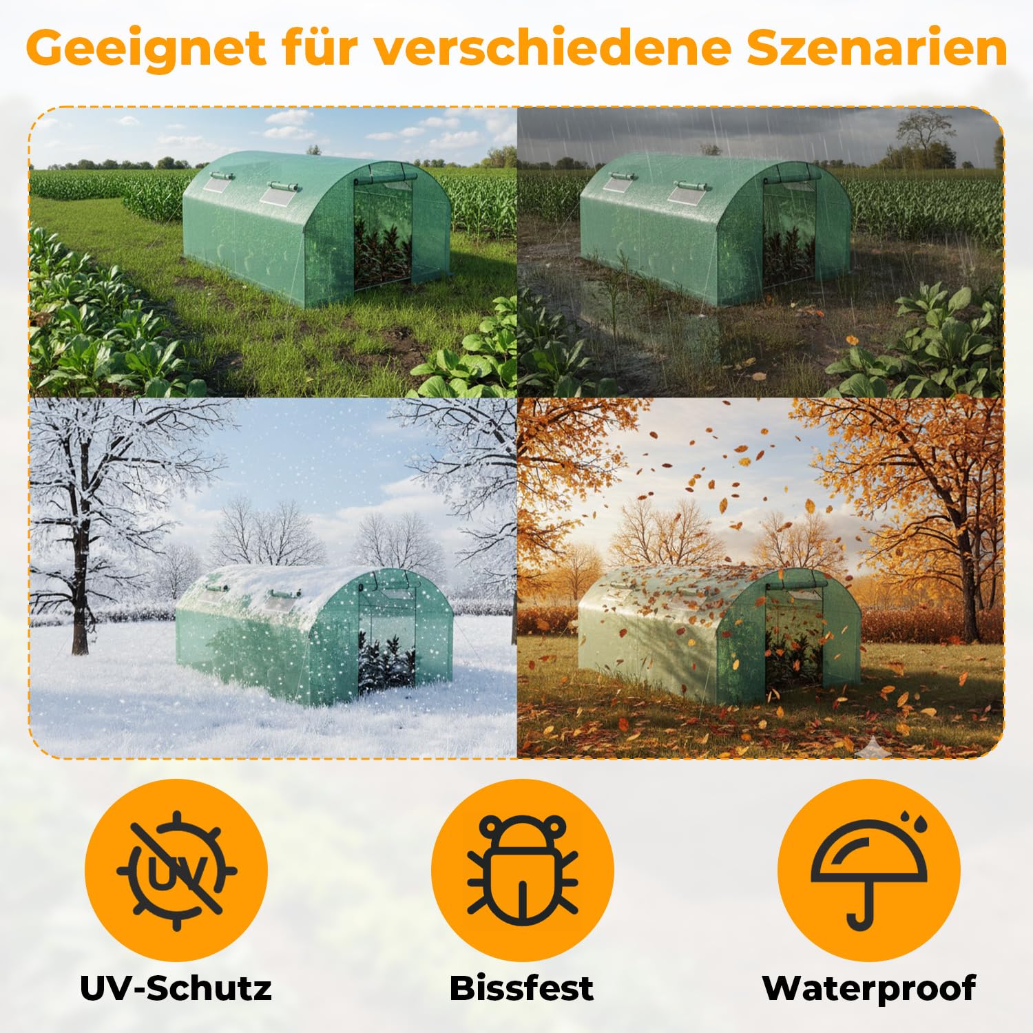 300x800x200 cm Foliengewächshaus Winterfest mit extra stabilem Stahlrahmen, 16 Fenster & 4 Reißverschlusstüren, 2 x 140g/m² PE UV50+, Tomaten Gewächshaus inkl. 54 Erdanker Set