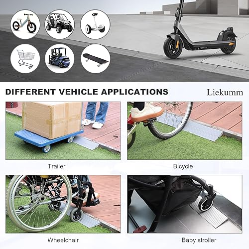 Miniatura 7 de LIEKUMM Rampa portátil de umbral sólido de 1 pulgada, rampa de PVC antideslizante de 35.4 pulgadas de ancho para silla de ruedas para el hogar,