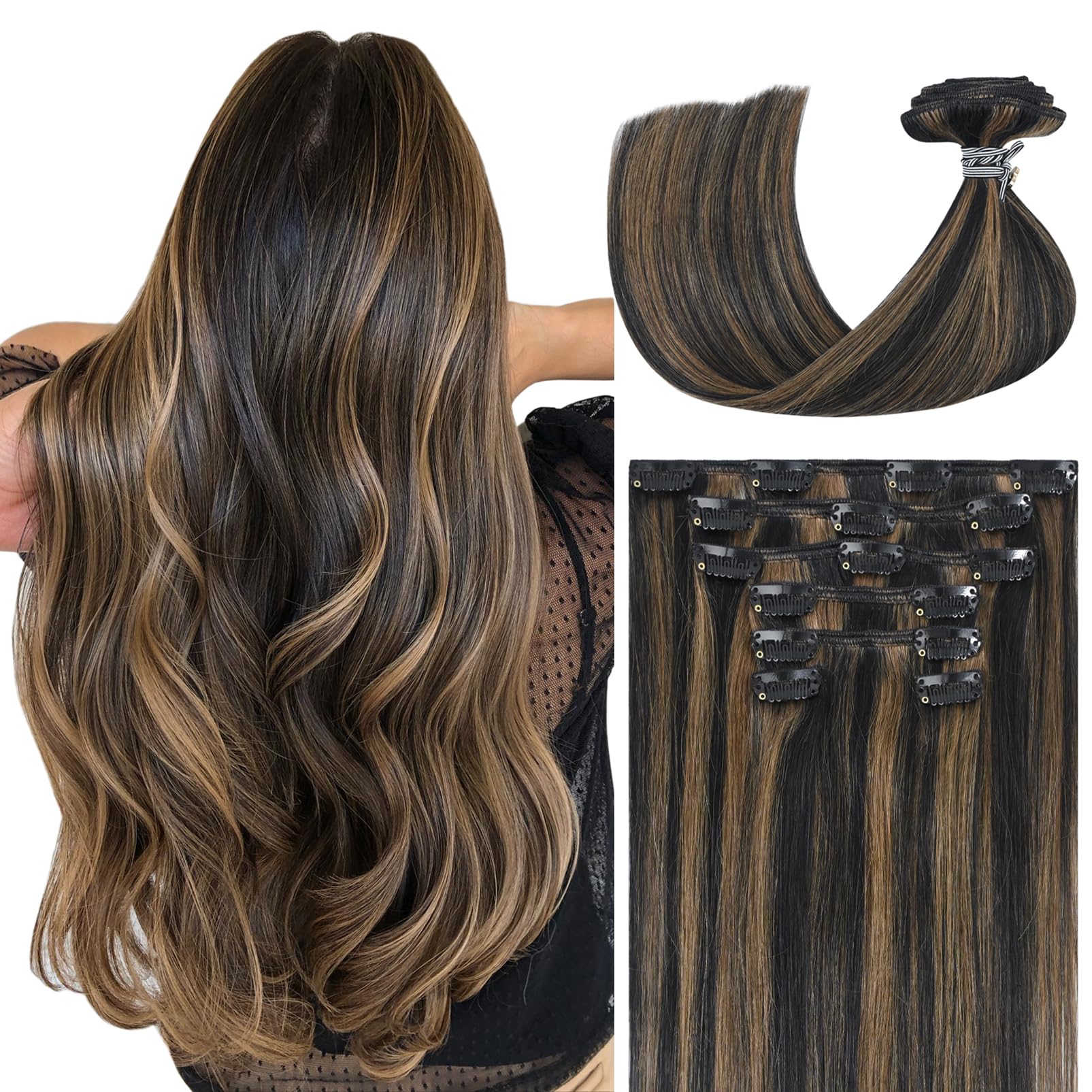 WindTouch Clip in Hair Extensions Human Hair, 15 Inch 75g #4 Medium Brown Hair Extensions for Women Real Human Hair Clip in, Remy Human Hair Extensions Clip ins, Soft Natural Straight — view 38