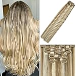 WindTouch Clip In Hair Extensions Human Hair Mixed Bleach Blonde 18Inch 75g Hair Extensions for Women Remy Blonde Extensions Clip in 18p613 7PCS