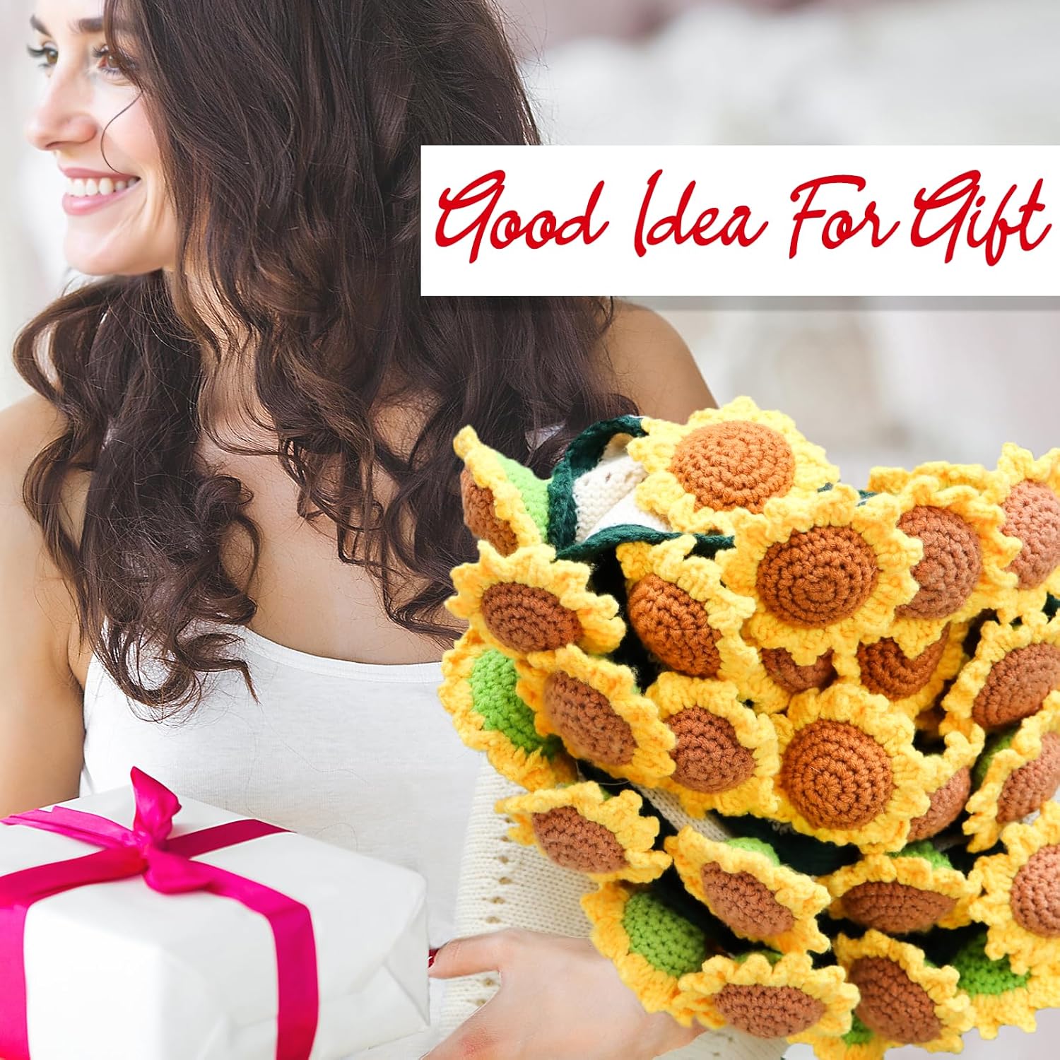 cagulax Birthday Gifts for Women Sunflower, Self Care Birthday Gifts for Best Friend, Mom, Sister, Wife, Grandma, Teacher, Cozy Throw & Decor Sunflower Crochet Flowers Bouquet Blanket 31 Inches - Image 7