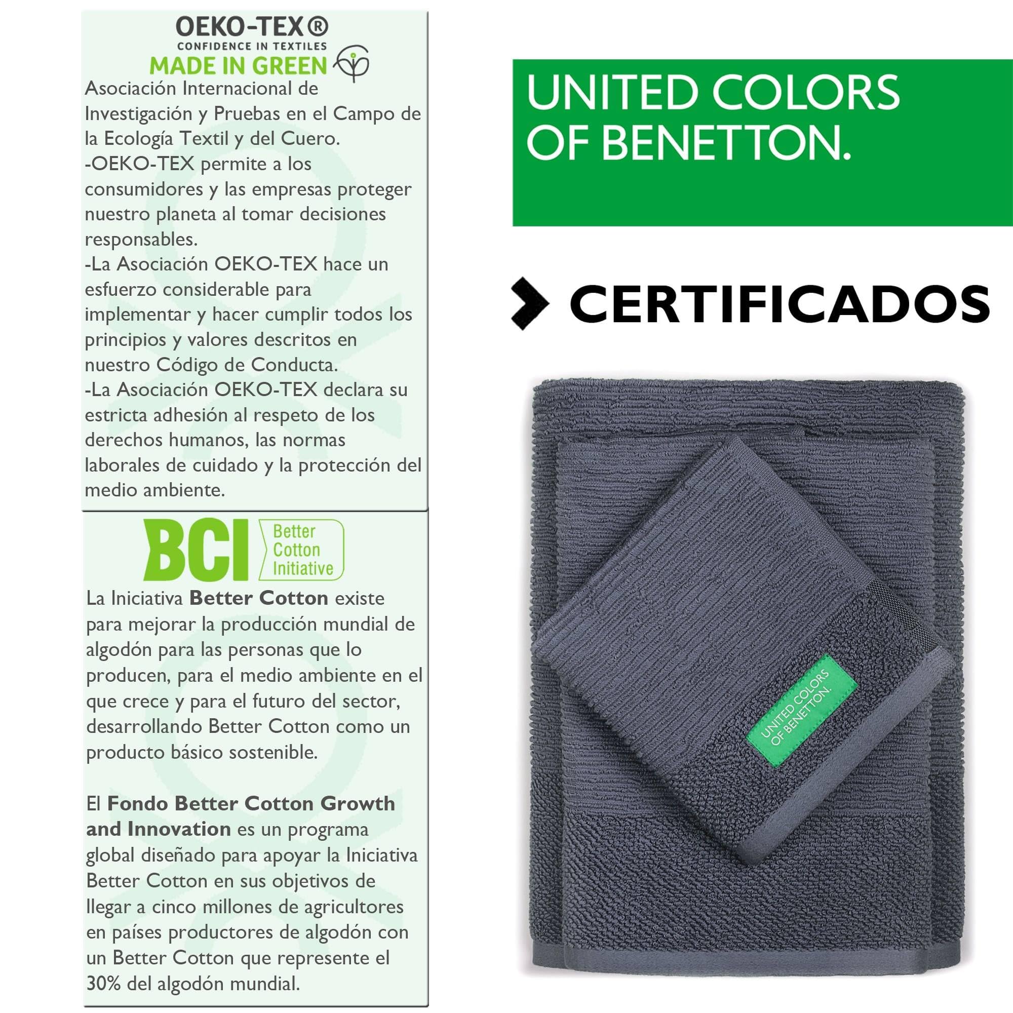 Juego de Albornoz M/L 100% Algodón + Set de 3 Toallas de Baño (30x50 + 50x90 + 70x140cm) 450GSM de color Gris oscuro Benetton