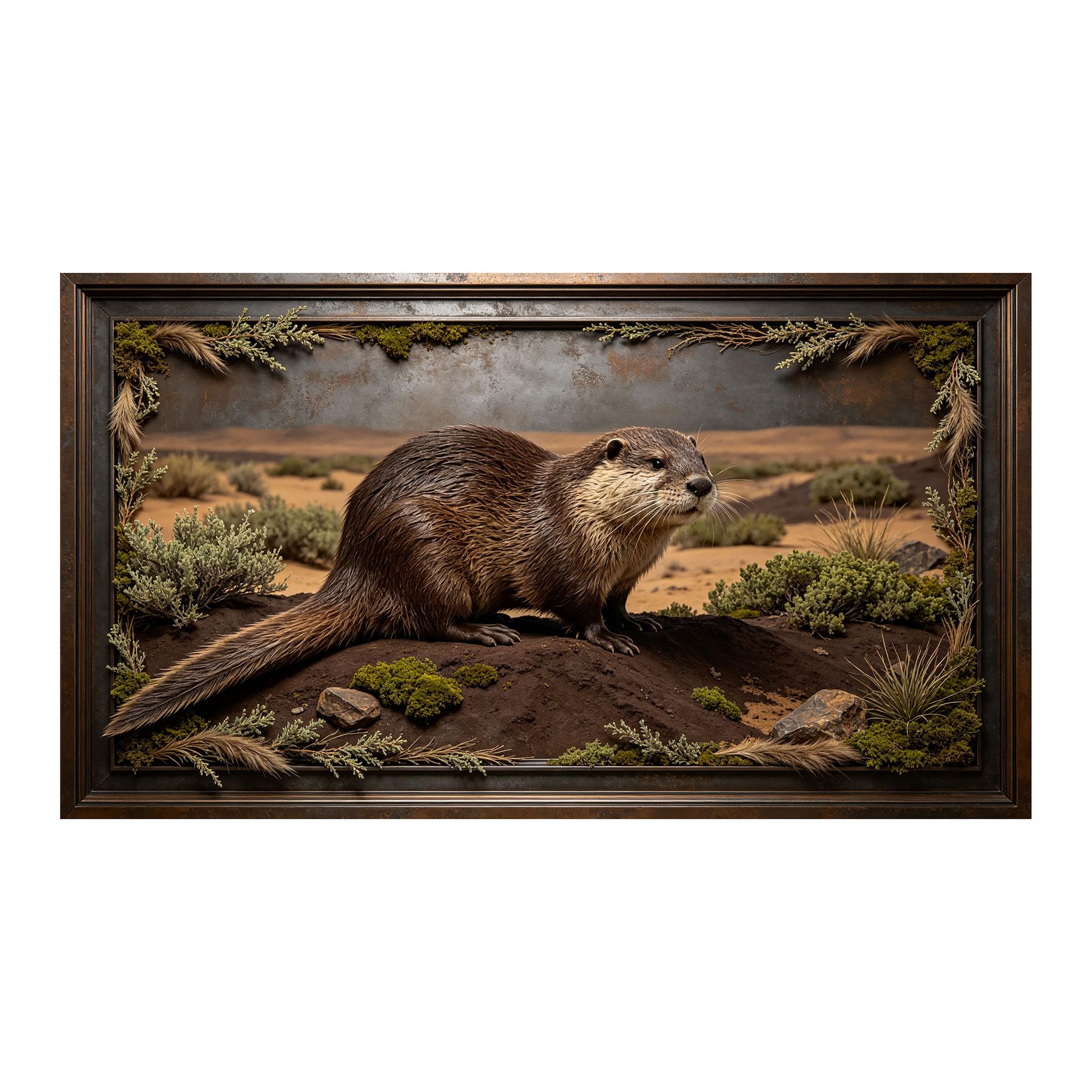 Murasolite 3D 3D Framed Wall Art 50cm×90cm Desert Otter Wildlife Landscape Realistic Style SelfAdhesive Fabric Mural Wall Decor, Peel and Stick No Damage to Wall for Bedroom Living Room