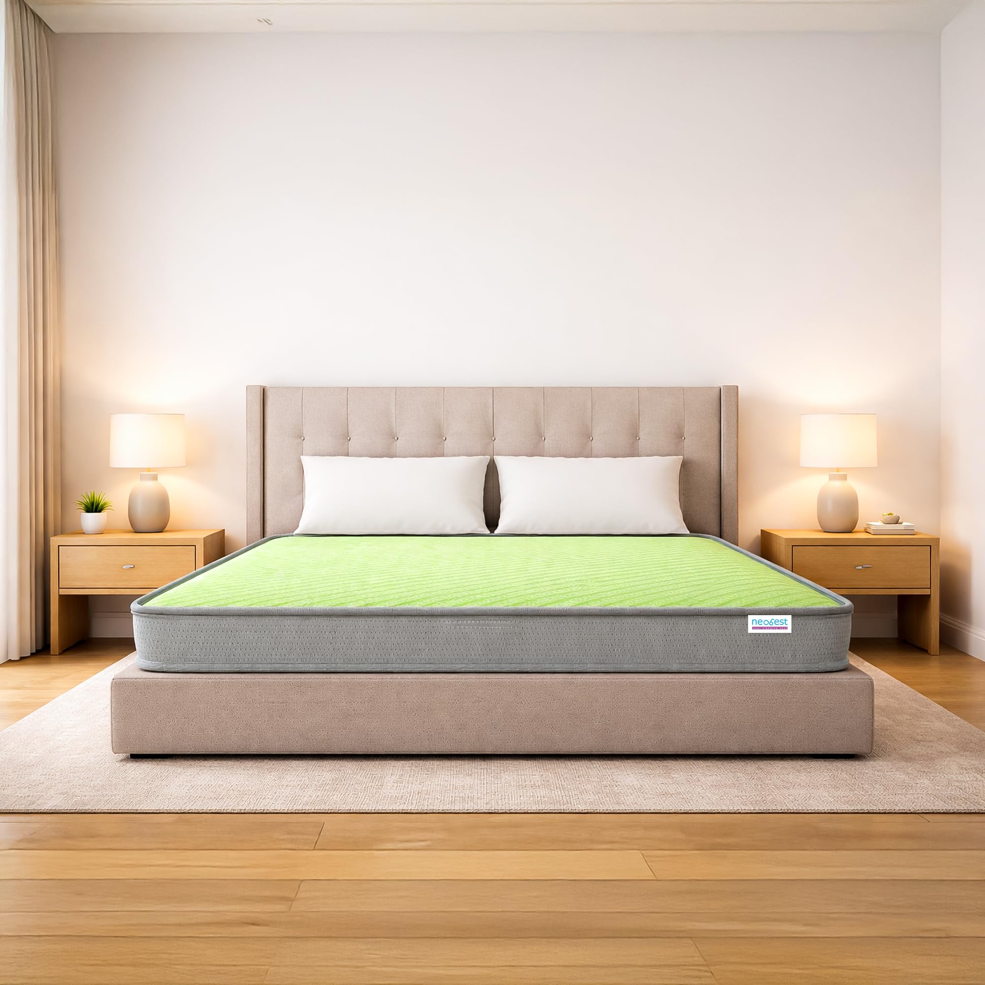 NEOBEST | NEOCG72724 | Orthopaedic Dual-Side 3 Layer Spine-Friendly Comfort | High Density Lumbar Foam Support 4 inch King High Resilience (HR) Foam Mattress (72X72X04 Inches) | Green-image-47