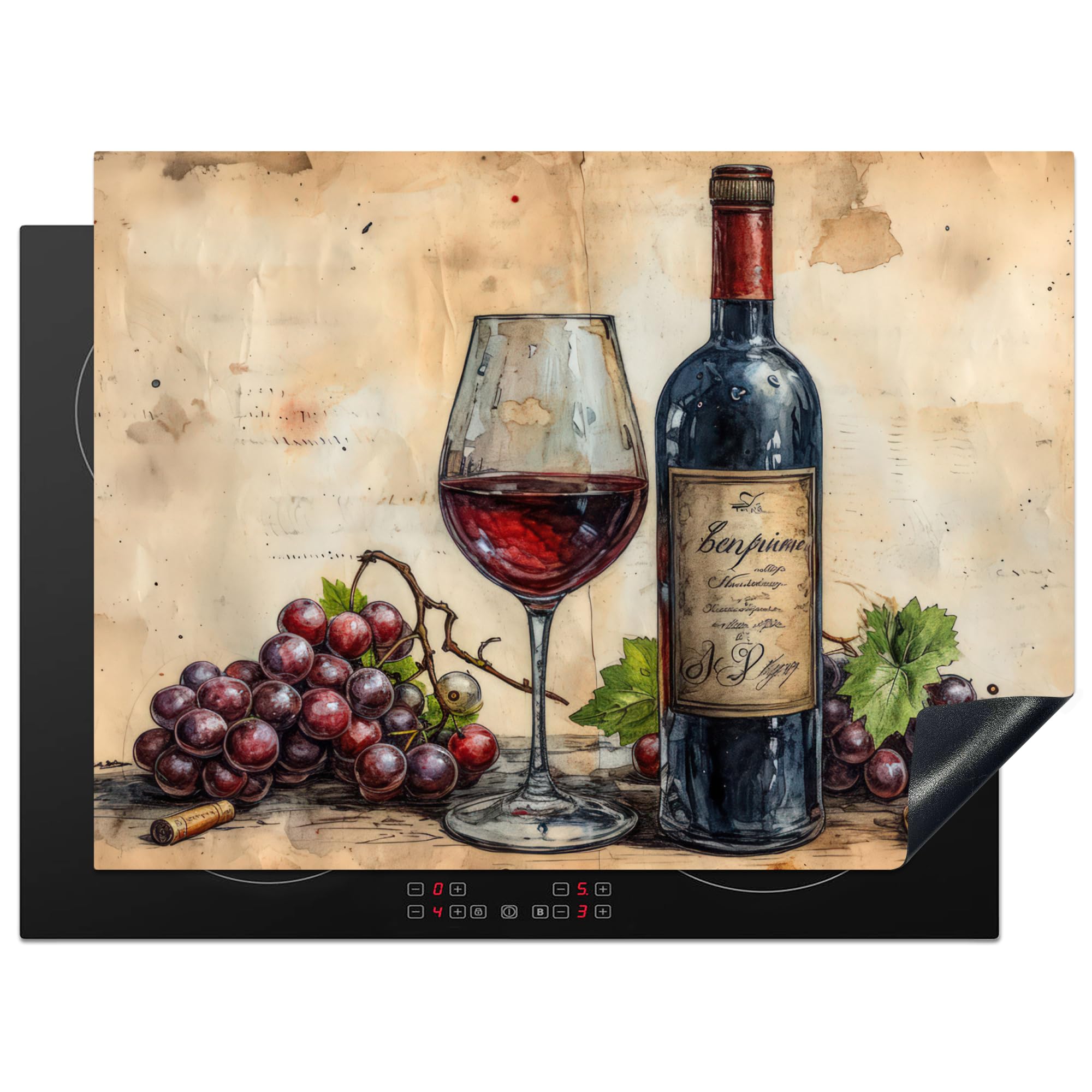 KitchenYeah© Induction Hob Protector Mat 20.5"x28" / 71x52 cm Stove Cap Top Cover Kitchen Cooker Covers for Electric Hobs Vinyl Wine - Grapes - Drink - Wine Glass - Fruit — image 1