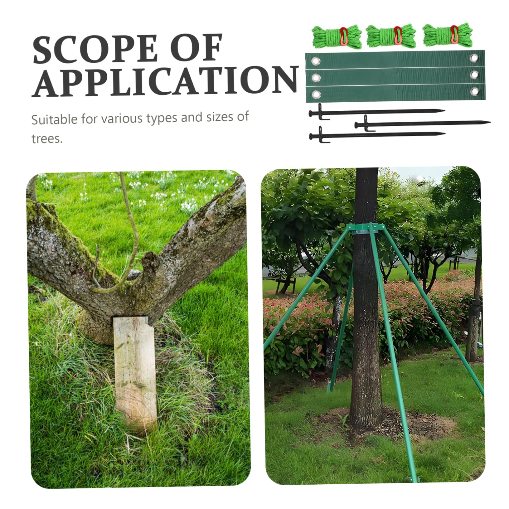 VICASKY Kit D'ancrages D'arbres Étai d'arbre pour Jardin Extérieur Complet Comprenant 3 Attaches Piquets 3 Tuteurs en Fer et 3 Câbles de Soutien