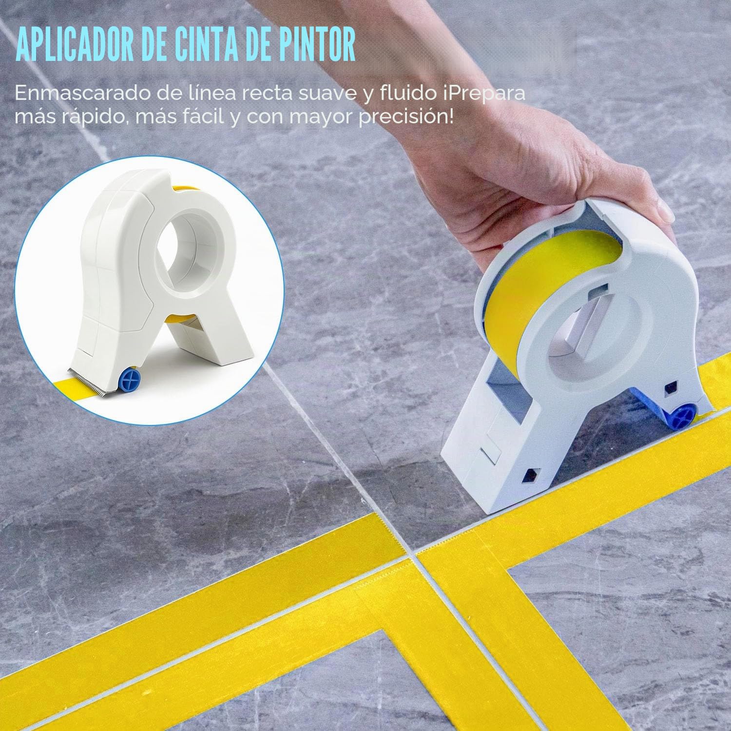 Aplicador de Cinta de Pintor,Portátil Cinta Adhesiva Premontada con 3 Rollo Cinta de Enmascarar para Molduras, Rodapiés, Marcos de Puertas y Ventanas