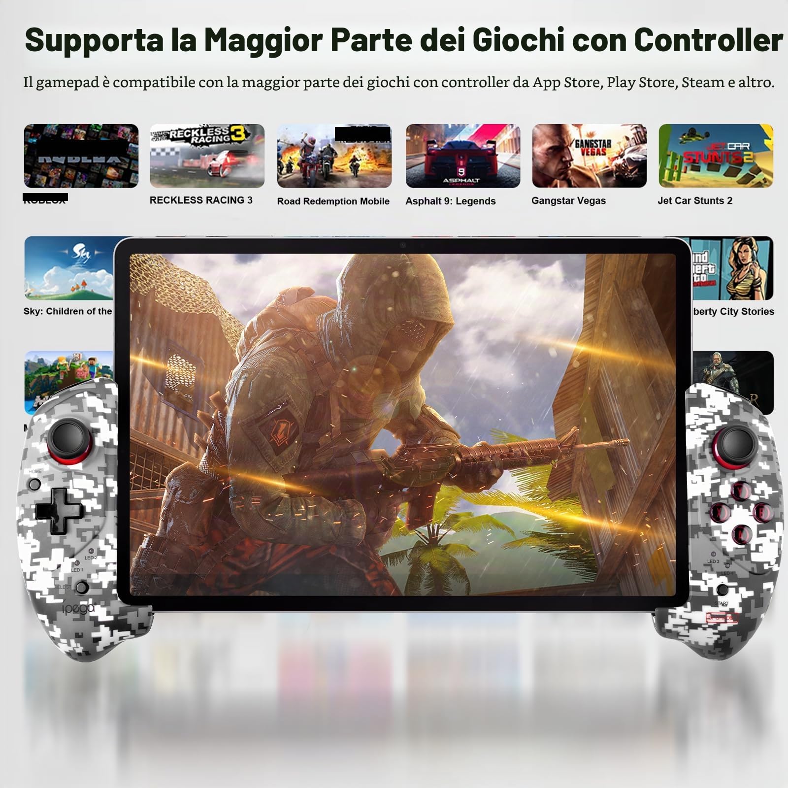 Joso Controller Wireless per Android, iOS, PC, Game Controller per iPhone, iPad, Tablet Play COD Mobile, Genshin Impact, Minecraft, compatibile con Samsung Galaxy, Xiaomi, Oppo, OnePlus - Direct Play