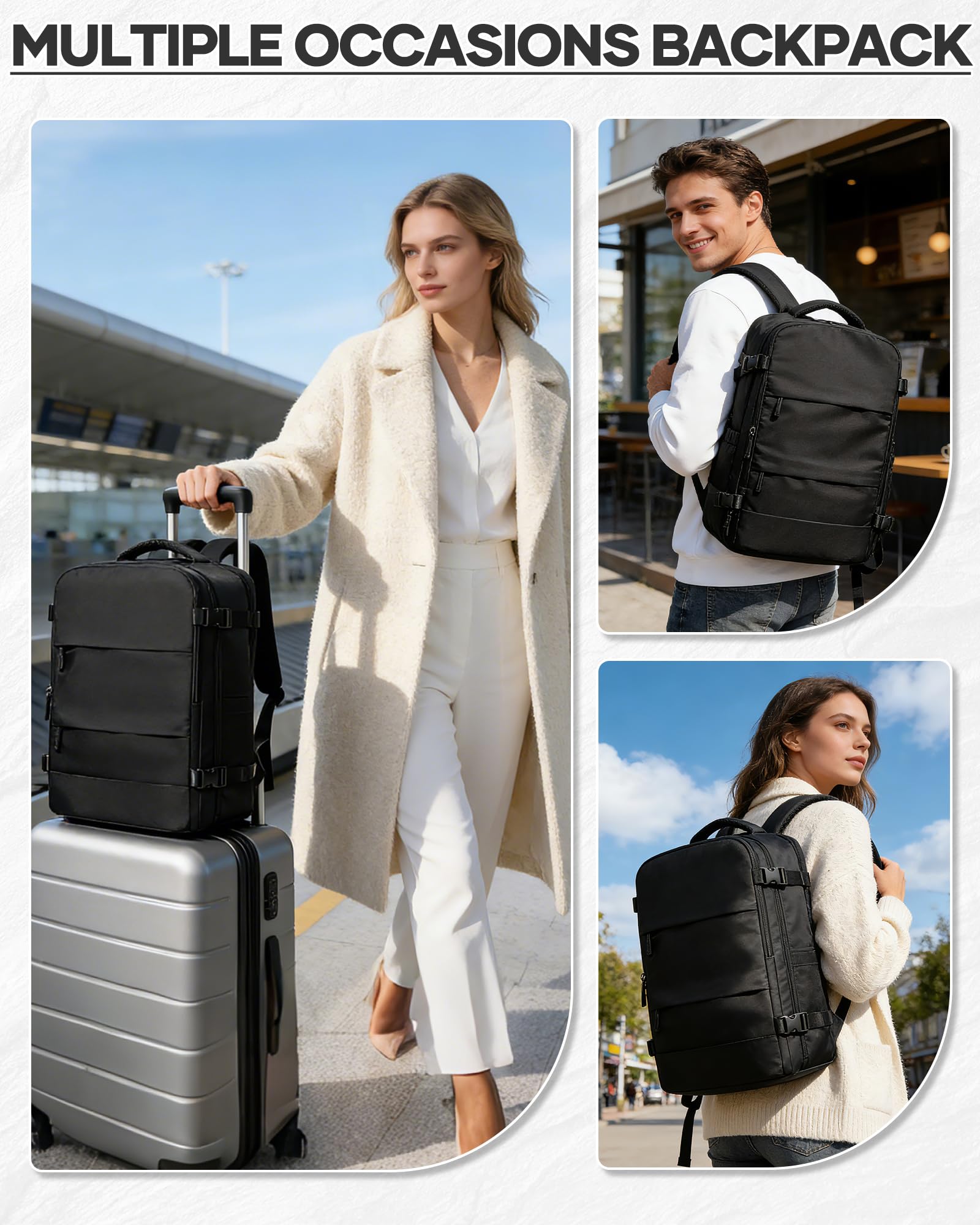 Vakuum Handgepäck Rucksack mit Pumpe 40x30x20 für Ryanair Reiserucksack Easyjet Unter Dem Sitz Flugzeug Handgepäck Weekendertasche Wanderrucksack Lässiger Tagesrucksack,A01-Schwarz