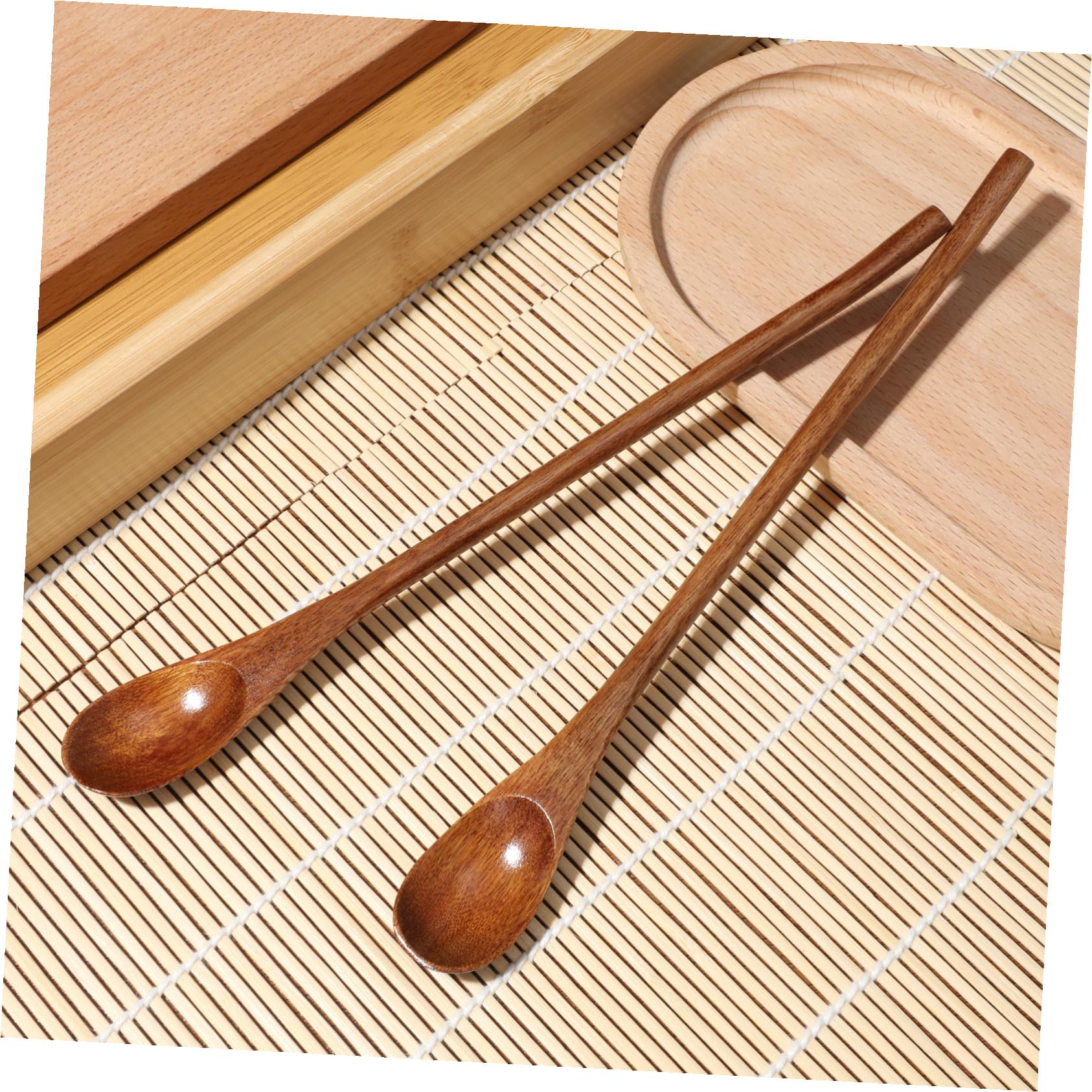 Cuchara de Café de Mango Largo de Madera Nanmu, Estilo Japonés, Pequeña, Natural, para Miel y Postres, Utensilio de Cocina Tradicional, Paquete de 2 Piezas