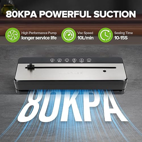 Miniatura 3 de Máquina selladora al vacío, sellador al vacío Amzpass para almacenamiento de alimentos con 20 bolsas de vacío, selladores al vacío multifuncionales